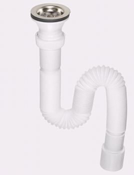 328 Сифон гофр."МИНИ" н/ж чашка 63мм, труба 1200мм