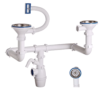 Сифон 3 1/2"х40 разноур., отвод,универс.перелив, А-43592 (1/10)