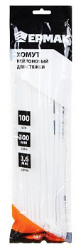 Хомут нейлон 3,6х300мм, белый 100шт ЕРМАК 669-145