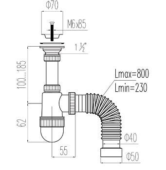Гофрасифон 1"1/2*40*50 Аni G 118удл.с нос н/ж 1/40