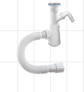 Сифон бутыл. из нерж стали реш. 70 мм одним отводом и гиб.трубой 40-40/50