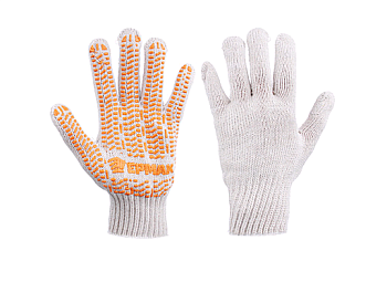 Перчатки вяз. ЛЮКС х/б с ПВХ напыл, белые 638-007 ЕРМАК