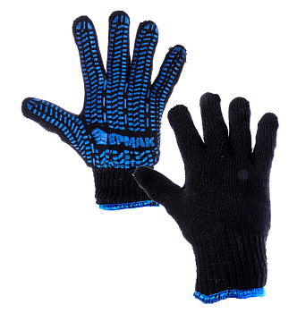 Перчатки вяз. х/б двойные зимние черные 638-017 ЕРМАК