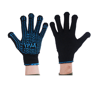 Перчатки вяз. ЛЮКС х/б с ПВХ напыл, черные 638-008 ЕРМАК